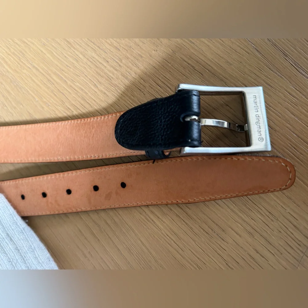 New! MARTIN DINGMAN Embossed Scotch Grain Nickle Hardware Leather Belt Size 38